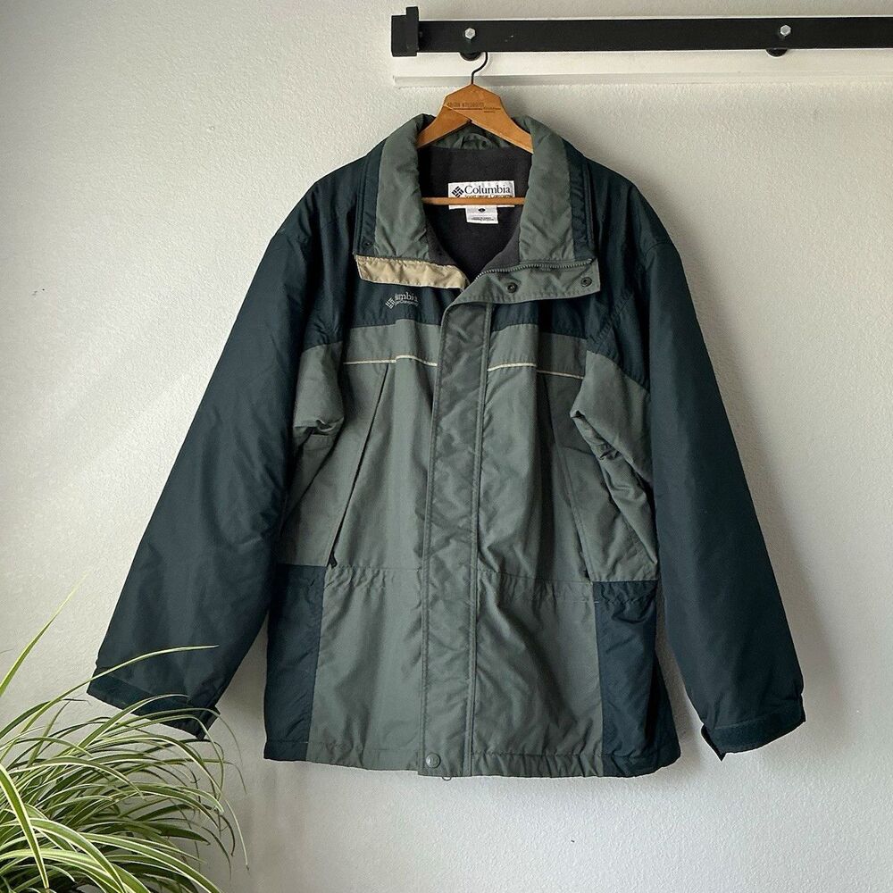 Columbia Men's L Green/Black Colorblock Mid-Length Heavy Full Zip Snap Jacket